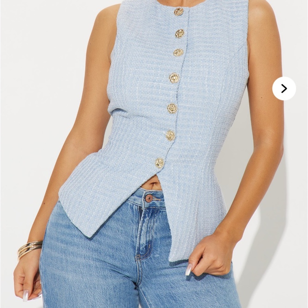 Women's Blue Sleeveless Button Up Vest Top